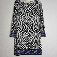 Michael Kors Dres Medium Black Animal Print Zebra Shift Jersey Knit