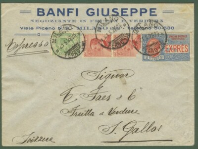 Kingdom. ESPRESSO of 21.5.1926 from Milan to Switzerland.
