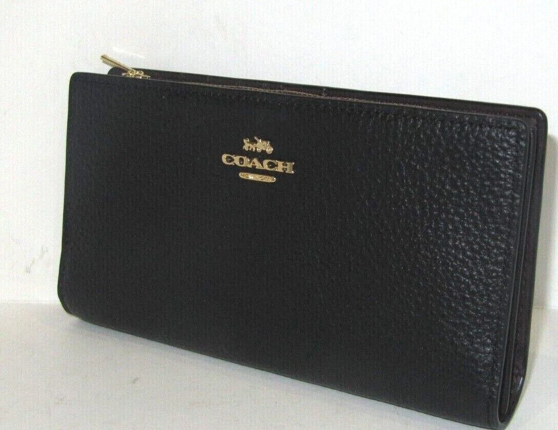 Coach C8329 Center Zip Slim Zip Wallet Black Refined Pebbled Leather NWT 268