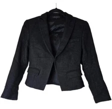 Theory Womens Black Sparkle Tweed Jacket Blazer Career Size 10 (O)