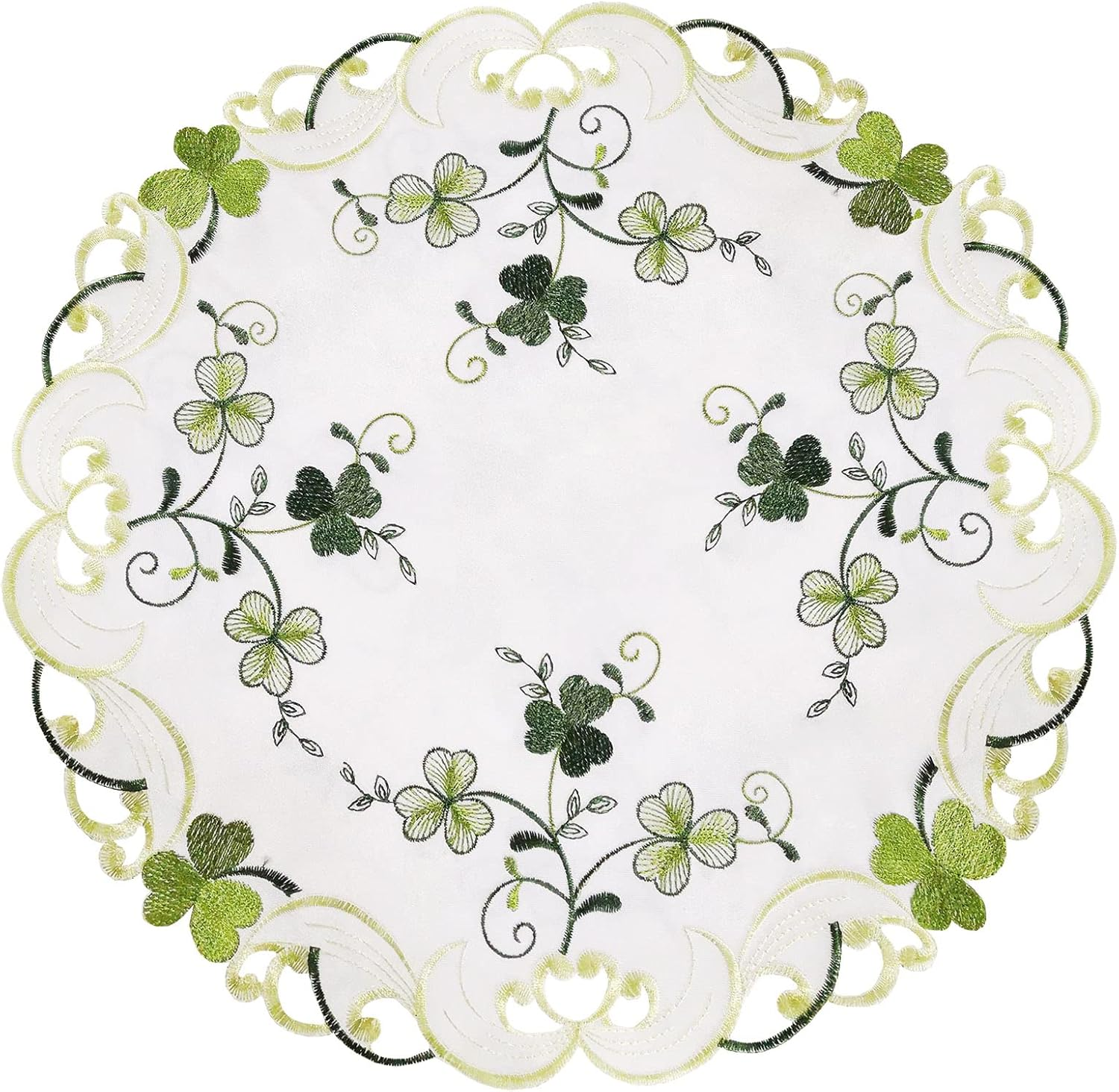Embroidered Irish Clover St. Patrick’S Day Table Runner, Spring Shamrock Decorat