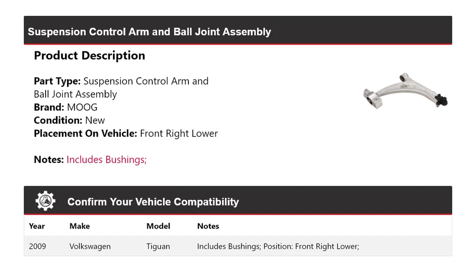 Braço de controle Volkswagen Tiguan 2009 conjunto esférico dianteiro direito inferior M - Imagem 2 de 4
