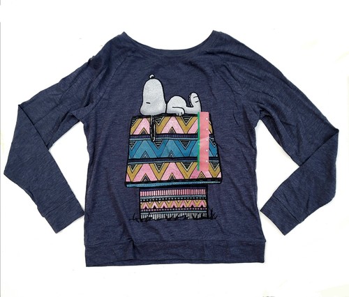 Peanuts Womens MEDIUM Snoopy Graphic Print Long Sleeve T-SHIRT Navy Crew Neck - 第 1/11 張圖片