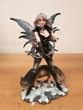 FAIRY HADAS ELFEN FEES FATA GUERRIERA IN PIEDI CON ARCO E LUPO NO LES ALPES