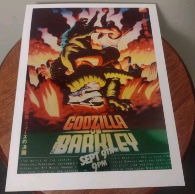 CHARLES BARKLEY💥VS GODZILLA🔥OLD SCHOOL 8.5x11 GLOSSY ART GREEN