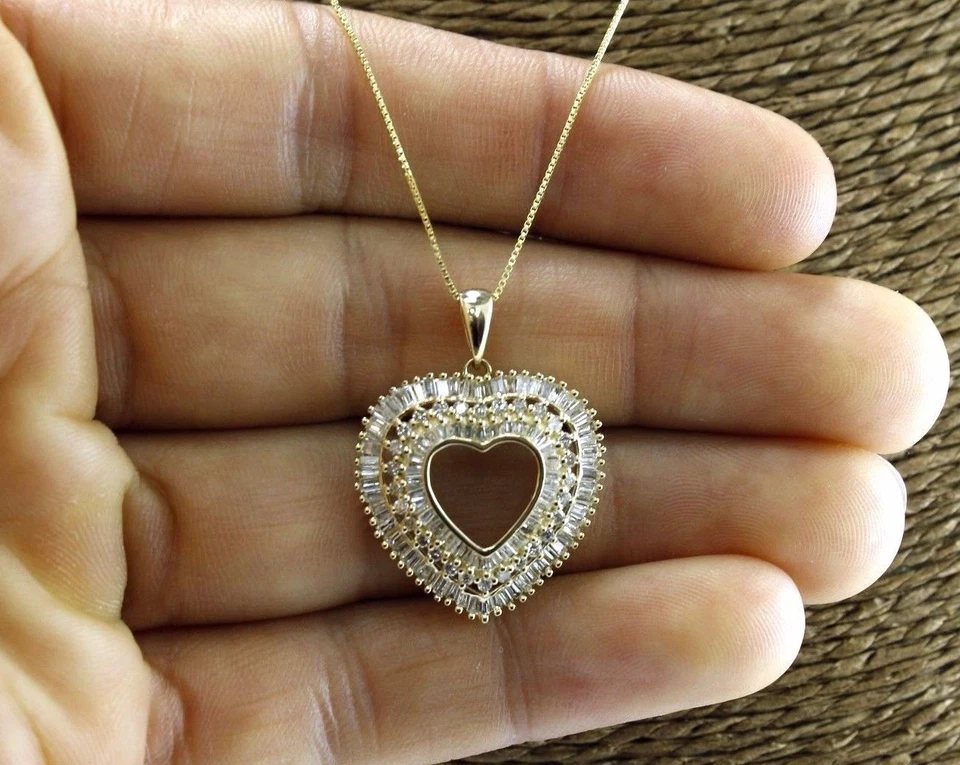 Natural Heart Shape Diamond Cluster Necklace Pendant 14K Yellow Gold 1.38Ct - Image 3 of 4