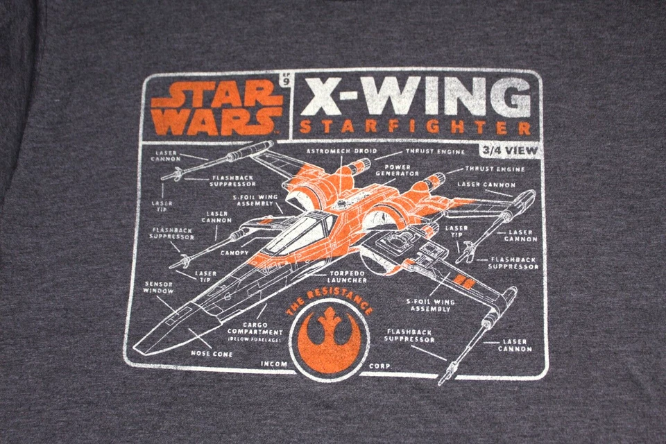 CAMISETA STAR WARS Hombre Talla L Gris Oscuro Naranja Marfil X-Wing Gráfico Corto SLV Foto 2 de 4