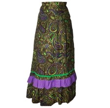 Vintage 70s Hippie Psychedelic Paisley Print Green Purple Maxi skirt Size S/M