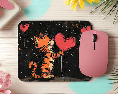 Valentines Day Tiger Holding Heart Mouse Pad 9.5''x8'' Non Slip Rectangle Mousepad