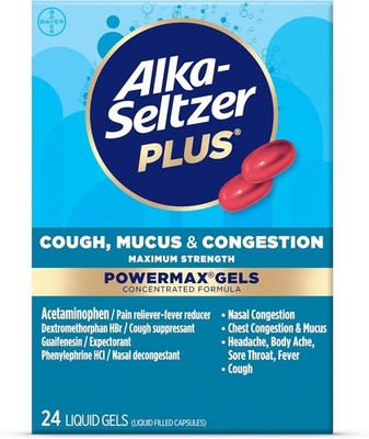 Alka-Seltzer Plus Maximum Strength Cough, Mucus & 24 Count (Pack of 1), Red 