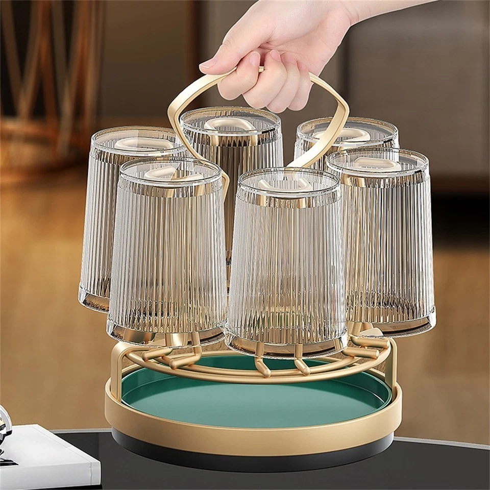 Estante para copas de vino que ahorra espacio con 6 ganchos giratorios para uso en mesa de cocina Foto 2 de 4