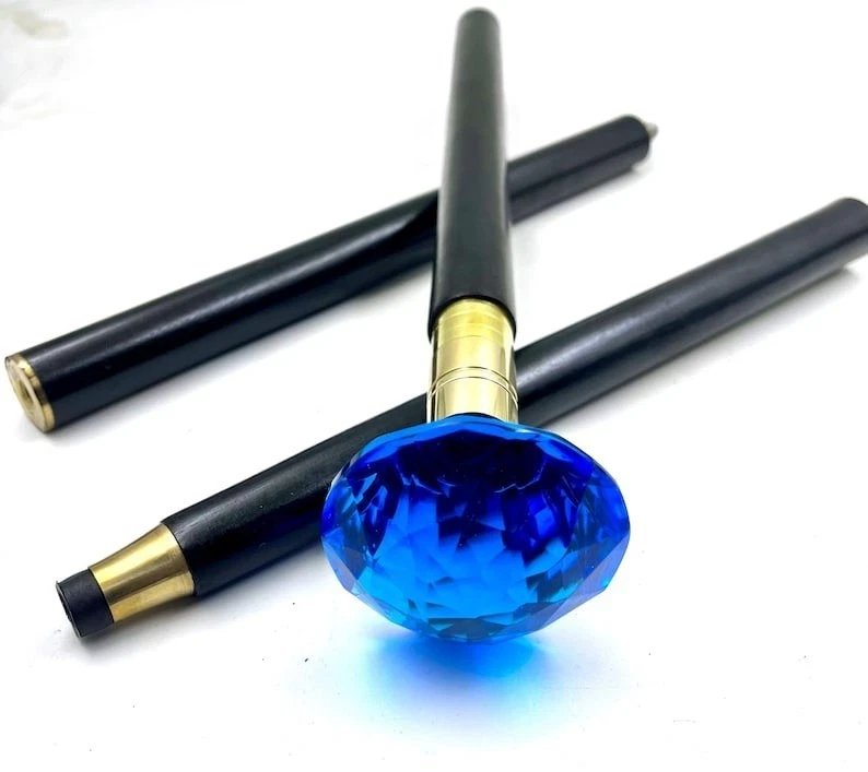 Bastão de caminhada azul gema top bengala de madeira 36" cosplay adereço decoração presente Mughni - Imagem 4 de 4
