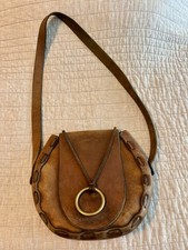 Vintage 60  s 70  s Hand-Tooled Leather Sun Design Handbag Boho Hippie Bohemian
