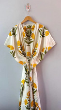 Indian Yellow Floral Handmade Cotton Kaftan Maxi Dress Women's Clothing Gown US