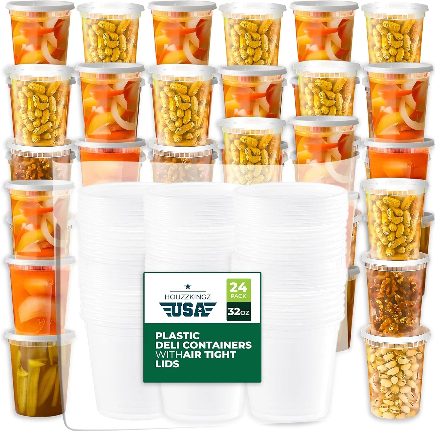 Deli Soup Quart Containers with Lids [32 Oz - 24 Pack], Plastic Food Freezer Sto