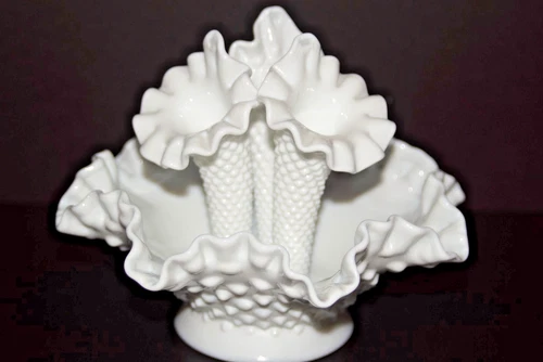 Vintage Fenton Hobnail Milk Glass 4-Piece Epergne Bowl