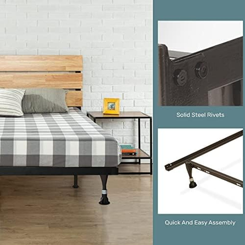 King Bed Frame with Locking Wheels & Steel Support - Durable & Stylish