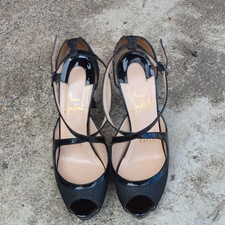 Christian Louboutin Patent Open-toe Pumps black size35.5/Pre-owned