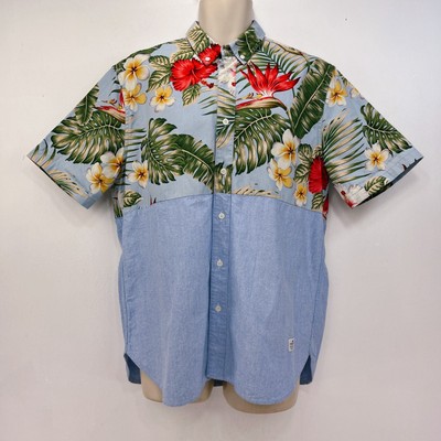 Penfield Hemd Herren Large Blau Hawaii Print Palme Kurzarm Button Down