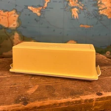 Vintage Tupperware 70s Butter Dish Gold Almond Harvest Gold 636 637 Covered Butt