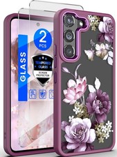 Samsung Galaxy S22 5G Case Floral, Military Grade Drop Tested Hard Back  Soft E