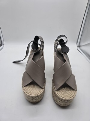 Marc Fisher LTD Shoes Womens Size 8 Taupe Espadrille Wedge Sandals Snake Strap