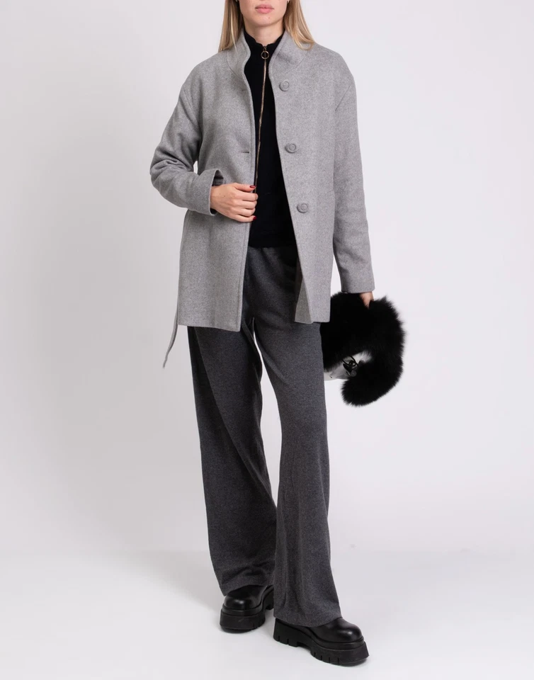 RRP €290 LUCREZIA T Topcoat Plus Size 43 US14 UK18 L Wool Blend Belted Melange - Image 3 of 4