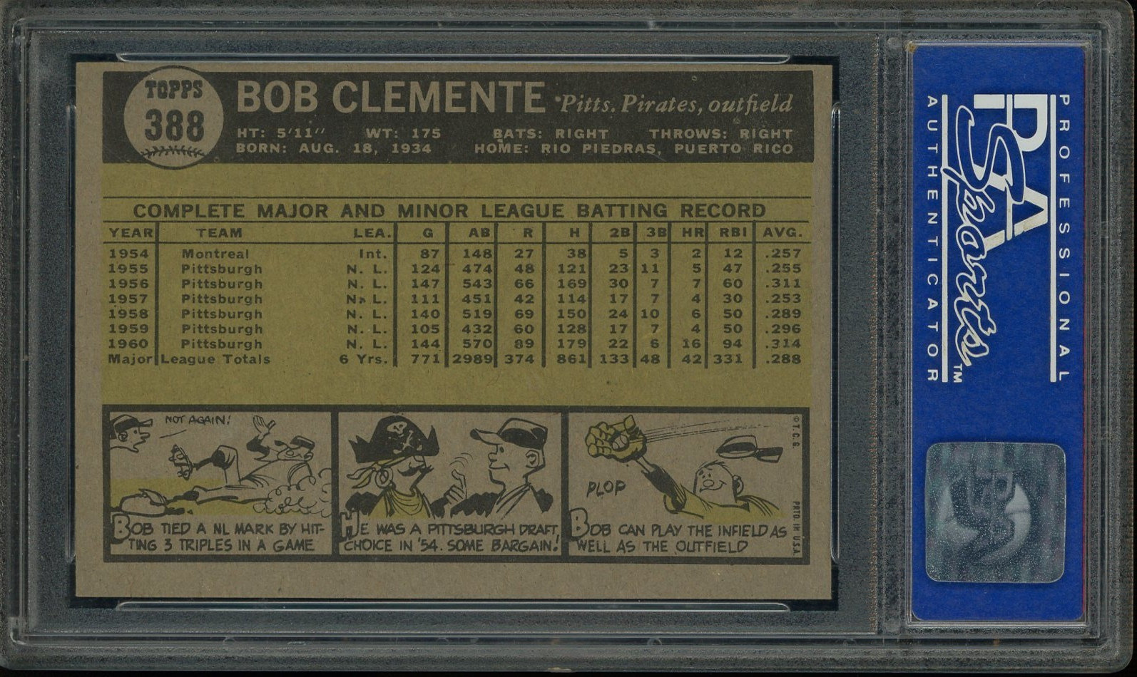 1961 Topps #388 Bob Roberto Clemente Pittsburgh Pirates HOF PSA 8 NM-MT view 2