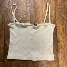 Brandy Melville Tank Size Small Cream Spaghetti Strap Ribbed Cream Womens Crop