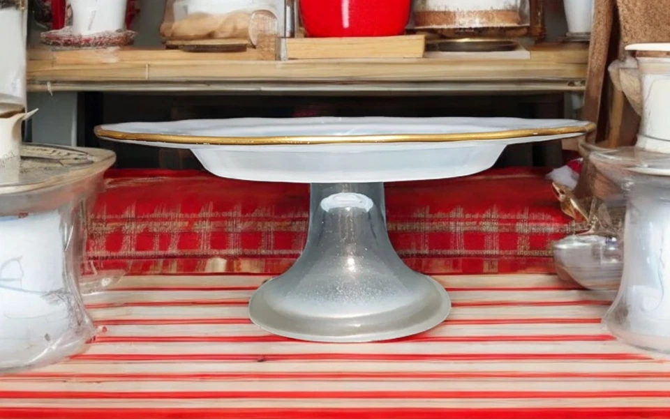 ¿Soporte para pasteles iridiscente de vidrio de alabastro vintage turco?  Vidrio arremolinado Foto 3 de 4