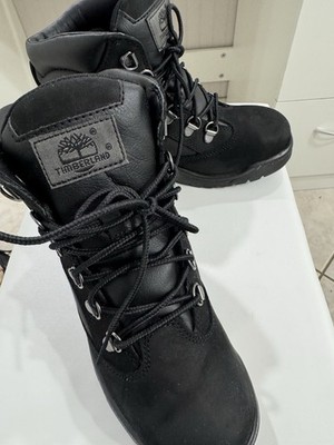 Timberland Boys Black Ankle Boots Lace Up Leather Canvas Comfort US Size 5