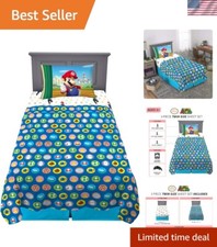 Super Mario Twin Bedding Set - Soft Microfiber Sheet Set with Cartoon Design