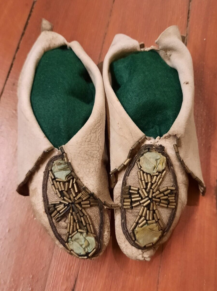 Antique Native American Beaded Choctaw Moccasins c1860-1880s RARE