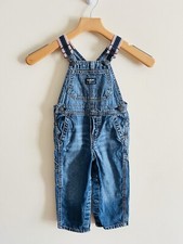 Oshkosh B  Gosh Vestback Bib Overalls Blue Denim Snap Patriotic Sz 18-24 Months