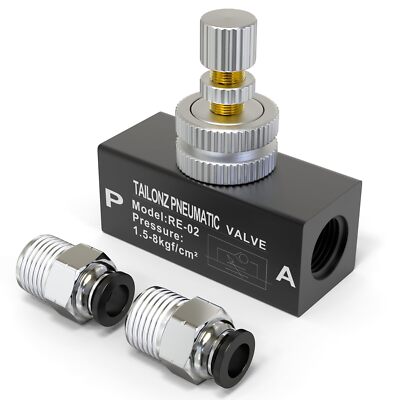 1/4 Inch NPT Air Flow Control Valve with Push-to-Connect Fitting in-Line Spee...