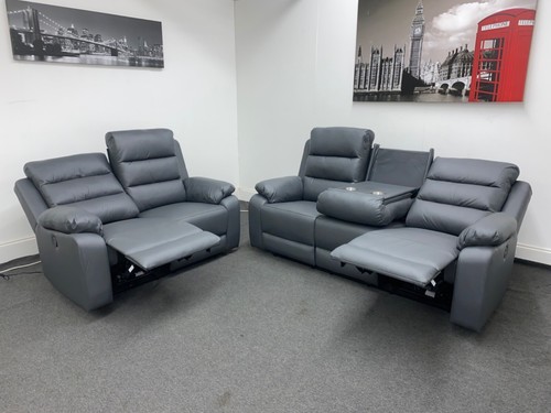 Grey Leather Electric Recliner 3 + 2 Seater Set | Extra High Backrest | Quality - Picture 4 of 6