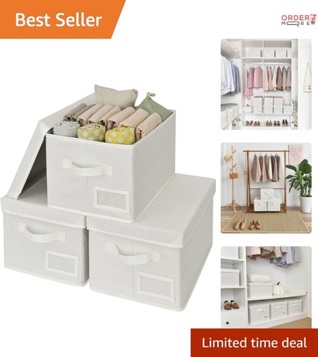 Modern Ivory Closet Storage Bins with Snap Lids - 3-Pack, Versatile Organization