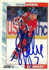 Sylvain Lefebvre autographed Hockey Card (Montreal Canadiens) 1992 Score #405