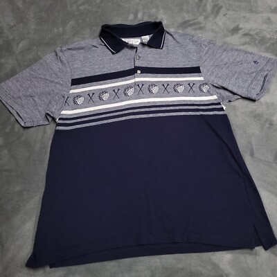 ポロ Penguin Munsingwear Gray Blue Striped Mens Large Golf Polo Classic