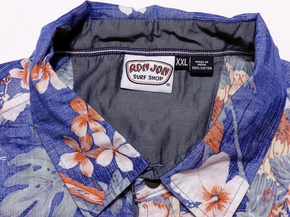 RON JON SURF SHOP Short Sleeve Hawaiian Shirt Blue Floral Parrot Macaw Large L - Image 2 of 4