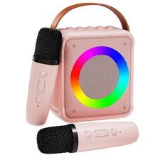 Mini Karaoke Machine for Kids Adults Portable Bluetooth Speaker w/Mics Pink