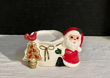 1950’s Napco Candle Holder - Santa With Tree And Bird