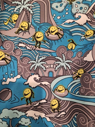 NWT Nike Swim Trunks Shorts Boys Size XL Blue Lined All Over Print Nike Smiles - Picture 2 of 6