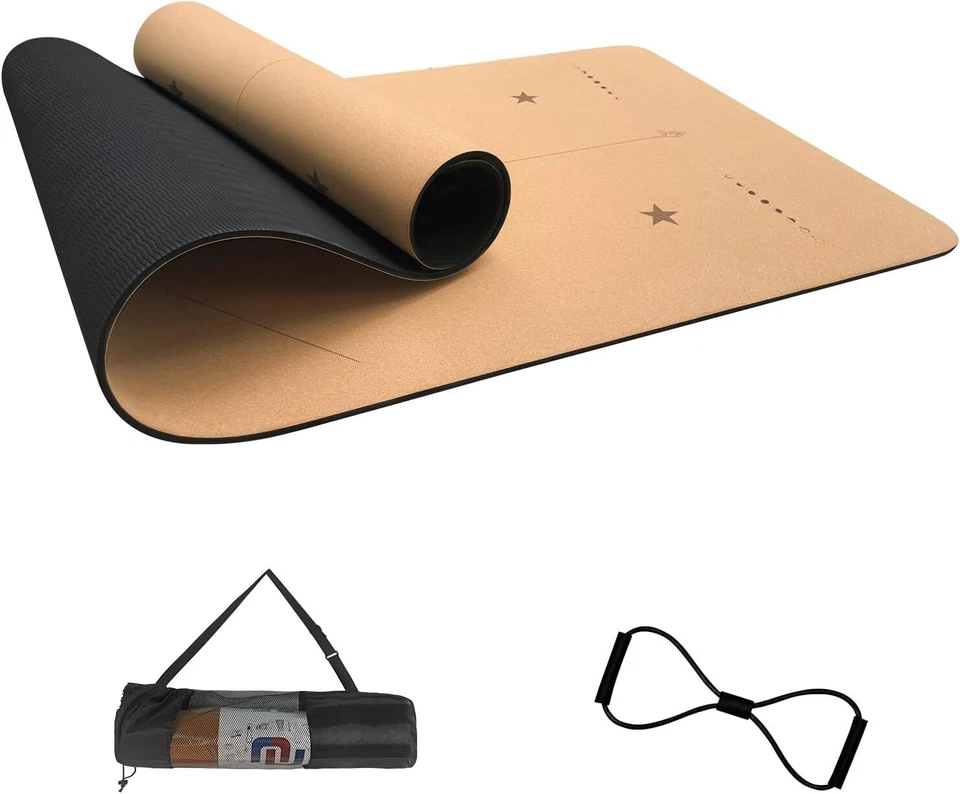 Numat Cork Yoga Mat 6mm Thick 72 x 24 in, Sweatproof NonSlip Eco-friendly, Light