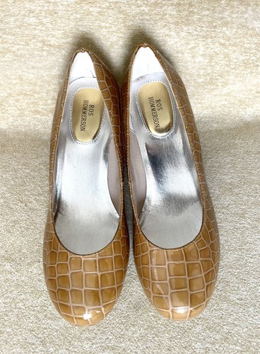 Zapatos de salón Ros Hommerson Attack Camello bronceado tacones patrón cocodrilo 7W - Imagen 4 de 6