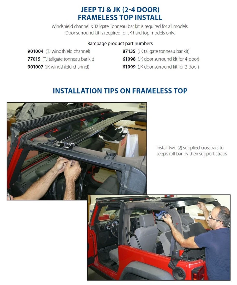 Jeep Wrangler 4 DR JK Frameless Top, 2007-2018, Tinted Windows, Black Sailcloth - Изображение 3 из 4