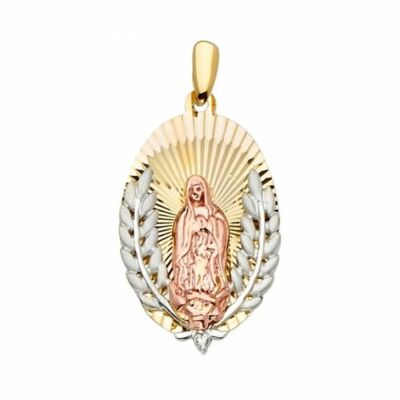 Real 14K Gold Lady Of Guadalupe Religious Charm Pendant Small For ...