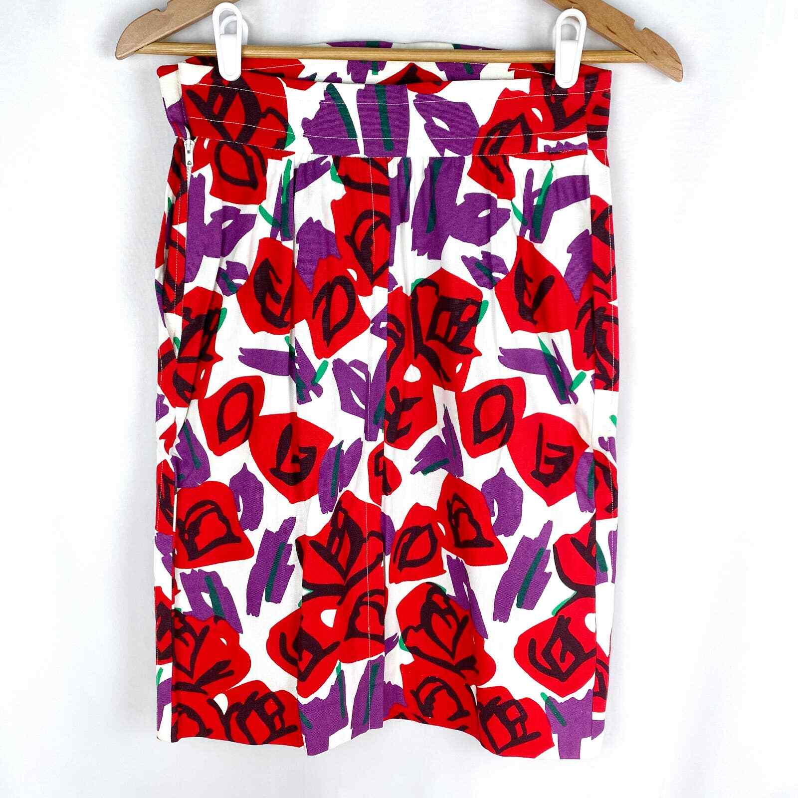 YSL Vintage Skirt Womens Red Purple Floral Cotton… - image 2