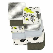 Gerber Baby Boy's 10 Pack Terry Washcloths NEW Dino, Stripes, Solids Adorable