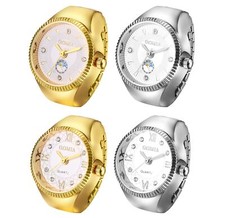 Simple Shiny CZ Decor Finger Watch Stainless Steel Elastic Band Quartz RingWatch